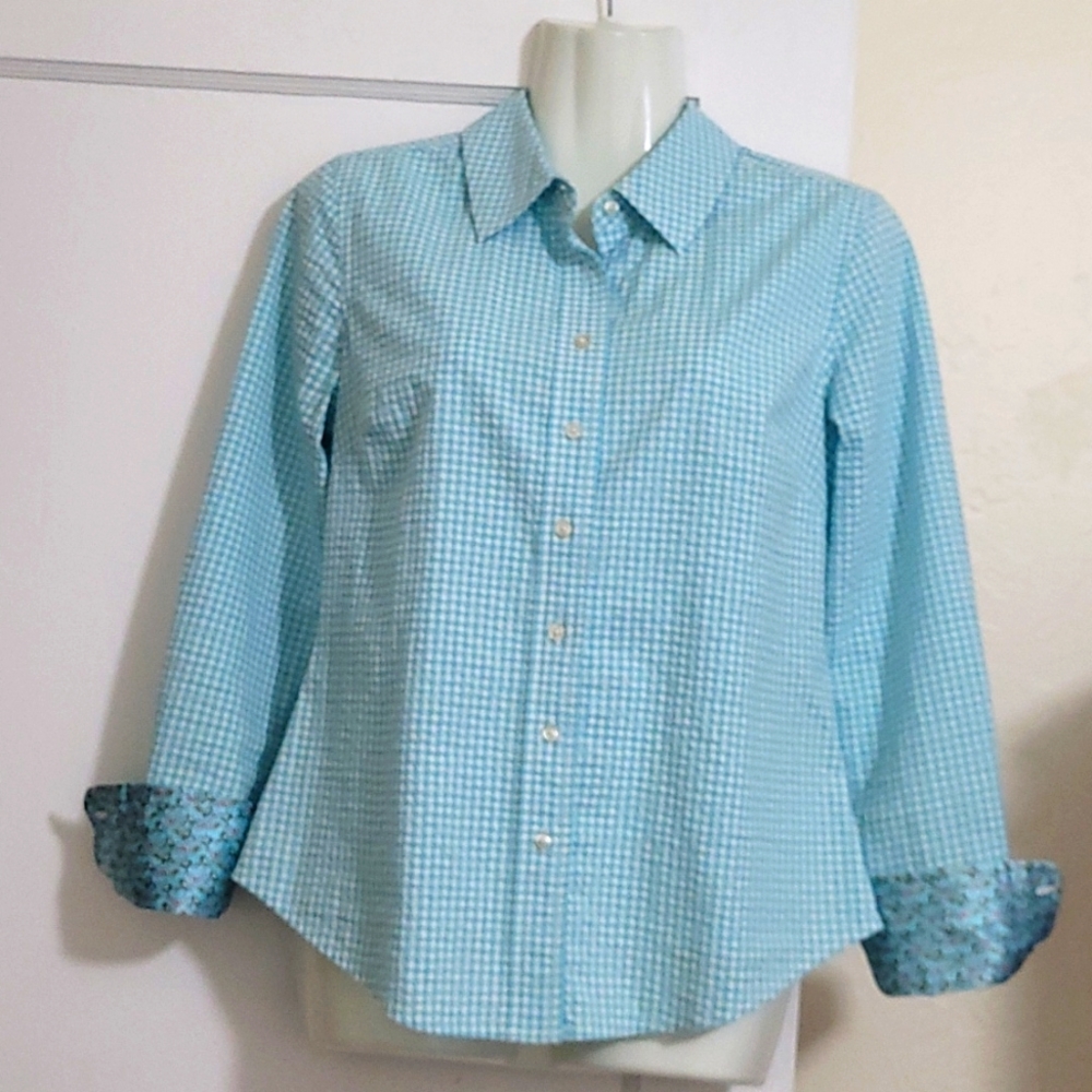 Vineyard Vines Seersucker Stripes Button Down Shirt Aqua White Size XS